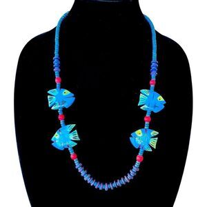 Vintage Wooden Fish Bead Necklace